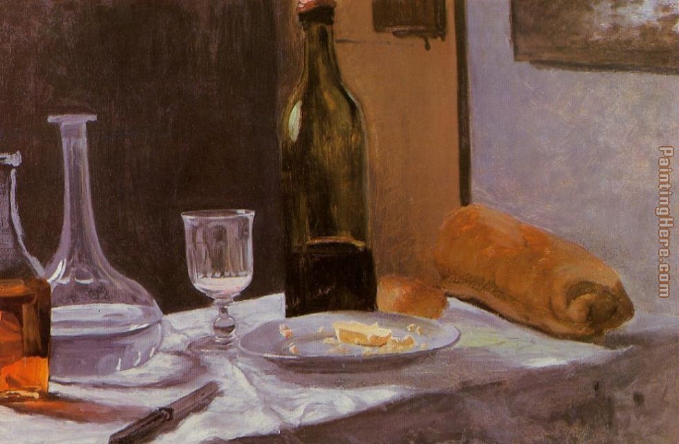 Still Life with Bottles Carafe Bread and Wine painting - Claude Monet Still Life with Bottles Carafe Bread and Wine art painting